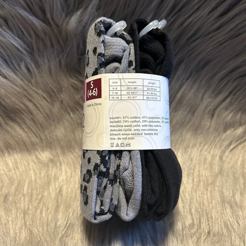 Wonder Nation Heavyweight Footed Tights Girl Size Small (4-6) Gray Leopard Black